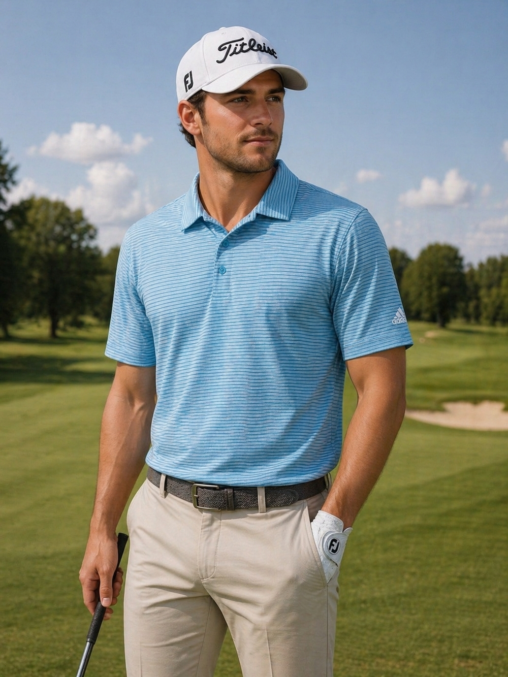 Adidas Men’s Light Blue Striped Golf Polo Shirt